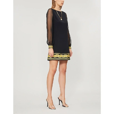 Shop Versace Printed-trim Woven Mini Dress In Black Gold