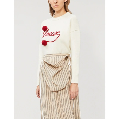 Shop Loewe Brand-embroidered Relaxed-fit Wool Jumper In White/red