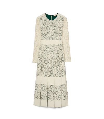 Tory Burch Pleated Lace Dress In White | ModeSens