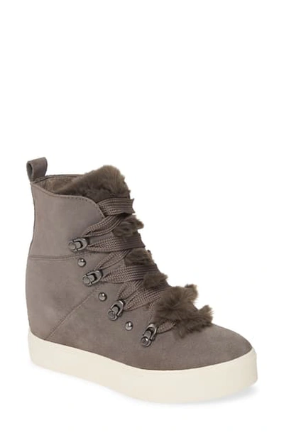 Shop Jslides Whitney Faux Fur Trim High Top Sneaker In Grey Suede