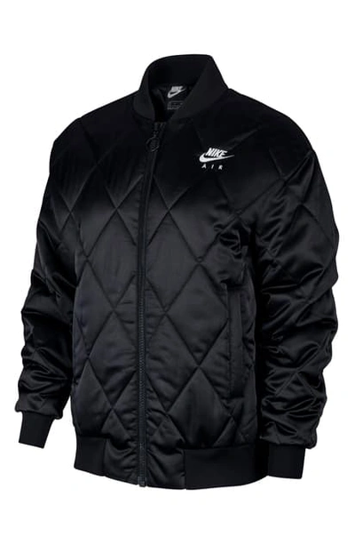 Shop Nike Air Quilted Satin Jacket In Black/ Black/ White