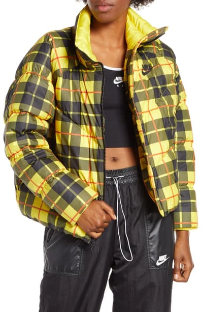 Shop Nike Plaid Puffer Jacket In Chrome Yellow/ Black