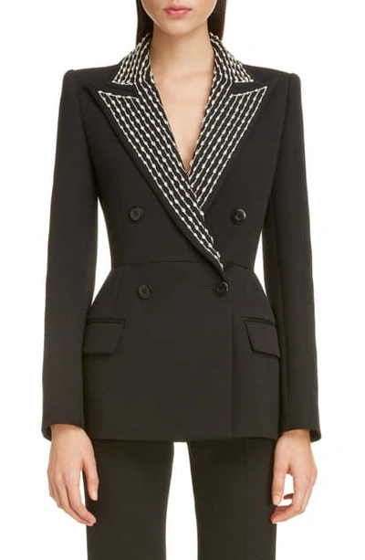 Shop Givenchy Embellished Lapel Wool & Silk Jacket In Black