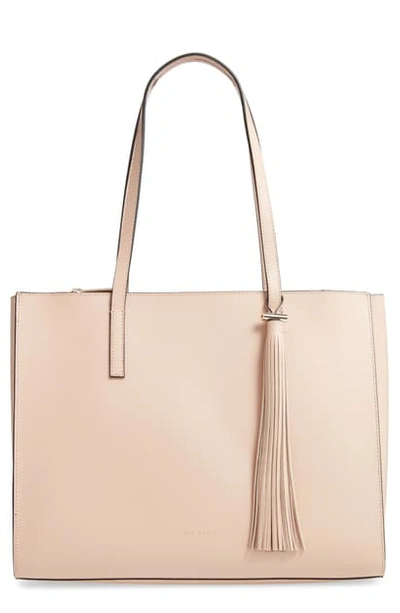 Shop Ted Baker Large Narissa Leather Tote In Taupe