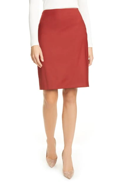 Shop Hugo Boss Vikena Wool Pencil Skirt In Ruby