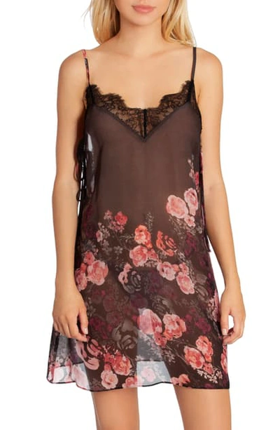 Shop Midnight Bakery Rose Noir Lace Trim Chemise In Rose Noir Print-grey