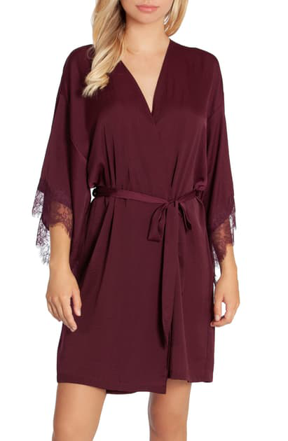 Midnight Bakery Rose Noir Satin Wrap Robe In Plum Modesens