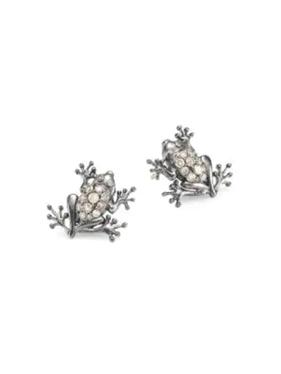 Shop Nina Gilin Women's 14k Black Rhodium Silver & Diamond Frog Stud Earrings In Grey