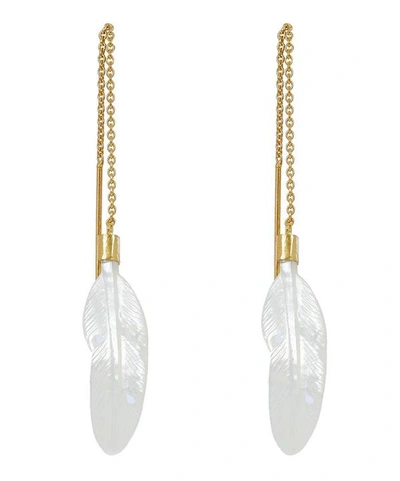 Shop Grainne Morton Gold-plated Thread Through Feather Mother Of Pearl Drop Earrings