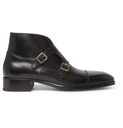 Shop Tom Ford Leather Monk Strap Boots In Black