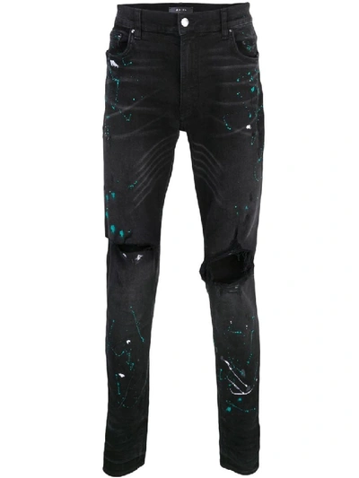Shop Amiri Black Men's Paint Splatter Distressed Jeans