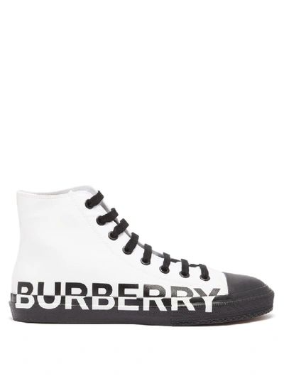 Shop Burberry Logo-print High-top Trainers In White