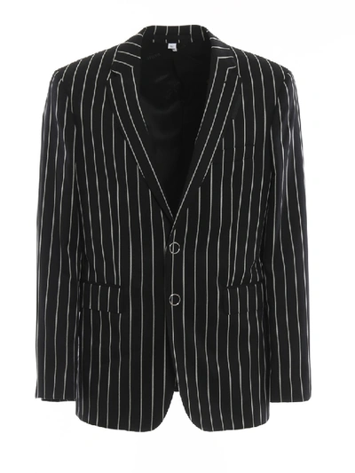 Shop Burberry Pinstriped Wool Twill Blazer In Black