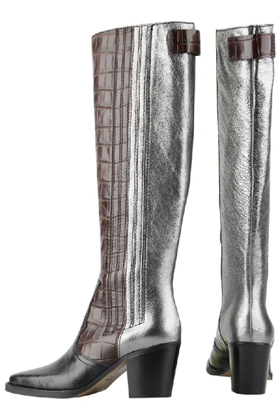 Shop Ganni Western Boots In Grey