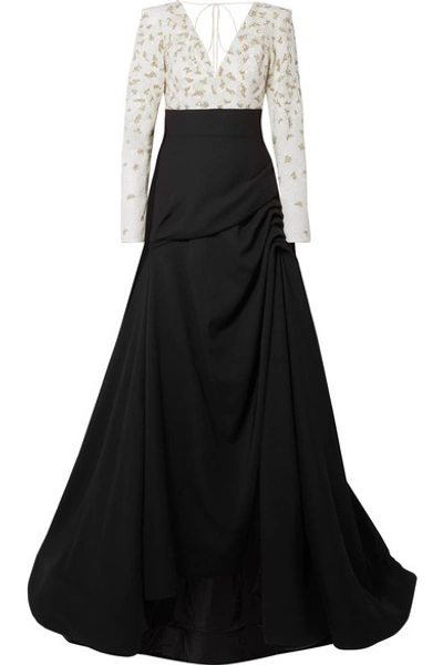 Shop Burnett New York Ruched Embellished Tulle And Crepe Gown In Black