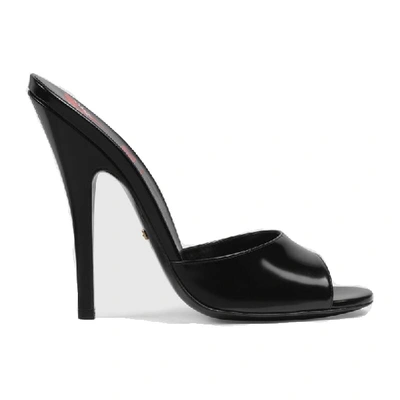 Shop Gucci Leather High-heel Slide In Black