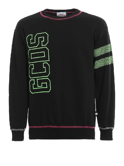 Shop Gcds Fluo Logo Embroidery Sweatshirt In Black