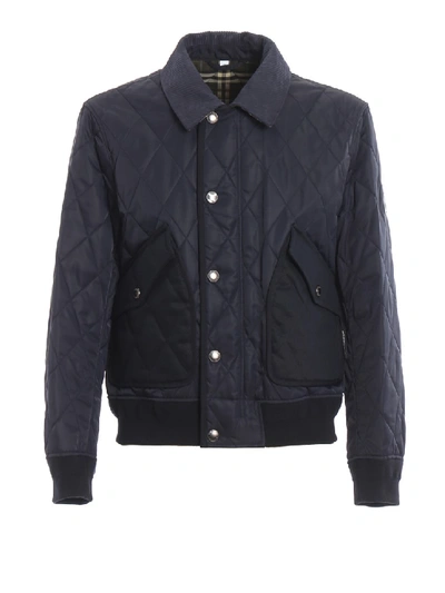 Shop Burberry Chilton Navy Diamond Quilted Jacket In Black