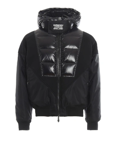 Shop Burberry Neoprene Panelled Hooded Puffer Jacket In Black