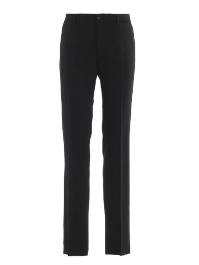 Shop Dolce & Gabbana Wool Crepe Trousers In Black