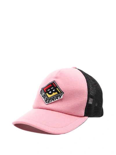 Shop Burberry Logo Patch Wool Baseball Cap In Pink
