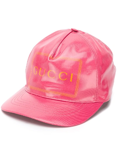 Shop Gucci High-shine Logo Baseball Cap In Pink