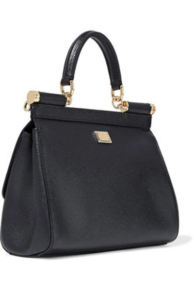 Shop Dolce & Gabbana Sicily Small Appliquéd Printed Textured-leather Shoulder Bag In Black