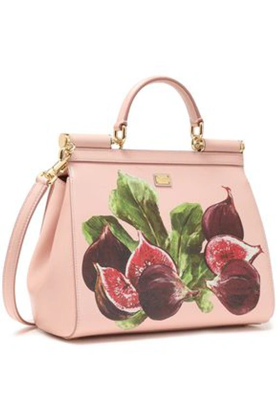 Shop Dolce & Gabbana Embellished Printed Textured-leather Shoulder Bag In Pastel Pink