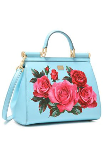 Shop Dolce & Gabbana Woman Floral-print Textured-leather Shoulder Bag Sky Blue