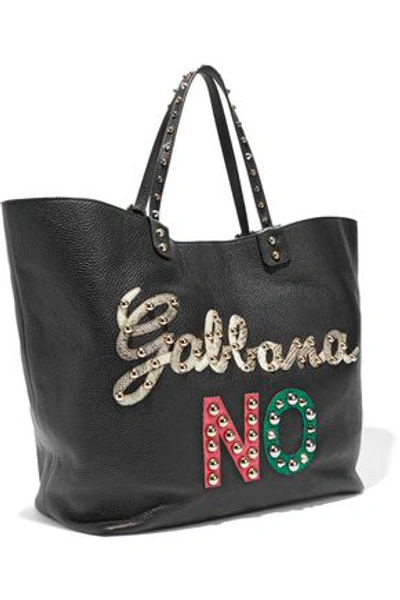 Shop Dolce & Gabbana Appliquéd Pebbled-leather Tote In Black