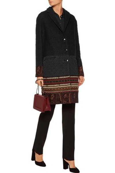 Shop Etro Woman Embellished Wool-blend Jacquard And Matelassé Coat Black