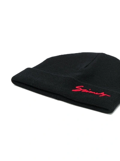 Shop Givenchy Red Contrast Logo Beanie In Black