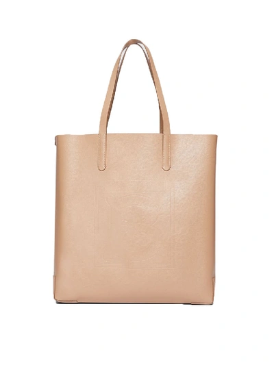 Shop Burberry Neutral Logo Embossed Tote