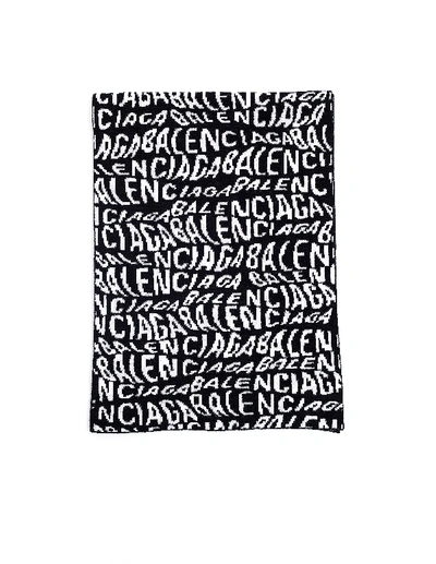 Shop Balenciaga Black & White Mixed Typo Scarf
