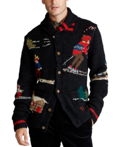 Shop Polo Ralph Lauren Men's Skier Hand-knit Wool Blend Cardigan In Black
