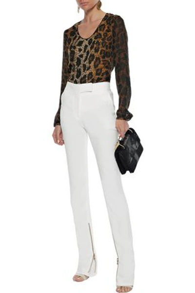 Shop Tom Ford Woman Zip-detailed Cady Slim-leg Pants White