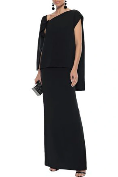 Shop Tom Ford Woman Layered Lace-up Stretch-silk Ponte Gown Black