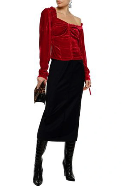 Shop Magda Butrym Woman Leticia One-shoulder Ruched Velvet Blouse Crimson