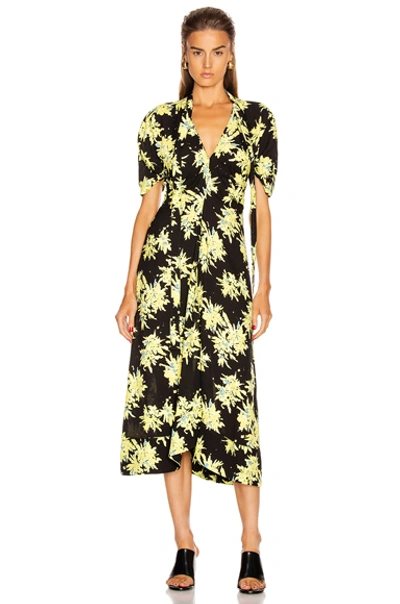 Shop Proenza Schouler Splatter Floral Tie Dress In Yellow & Black