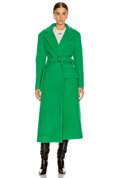 Shop Off-white Curly Two Layer Belt Coat In Green