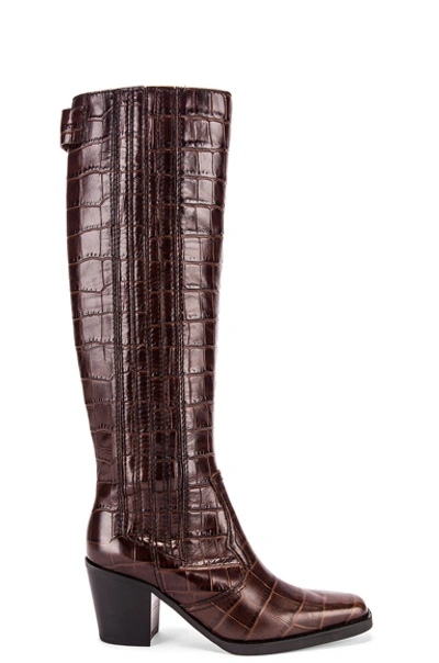 Shop Ganni Western Knee High Boots In Chicory Coffee