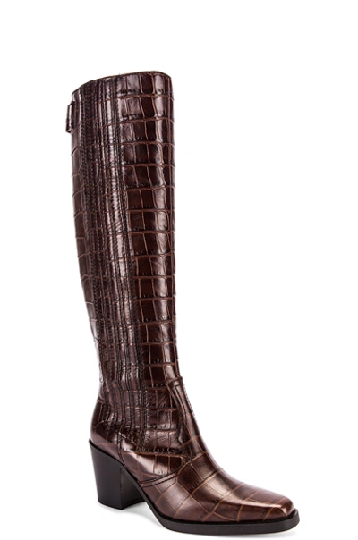 Shop Ganni Western Knee High Boots In Chicory Coffee