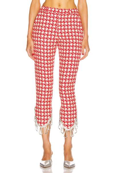 Shop Area Crystal Trim Trouser In Red & Ecru