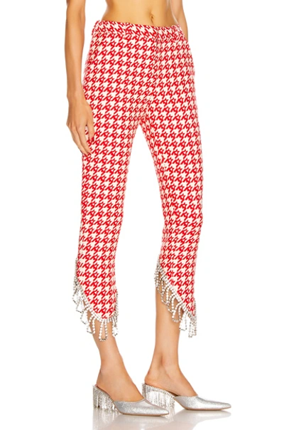 Shop Area Crystal Trim Trouser In Red & Ecru