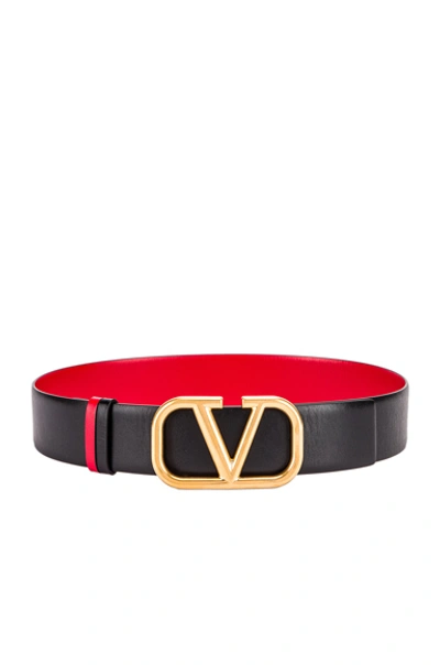 Shop Valentino Logo Belt In Nero & Rouge Pur