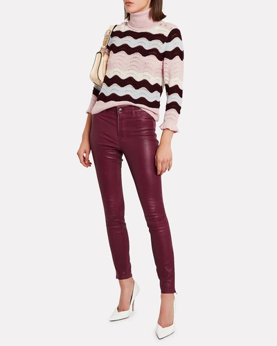 Shop J Brand Baroness Mid-rise Leather Leggings In Dark Red