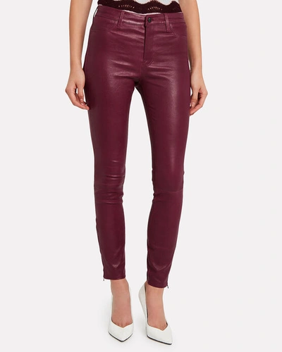 Shop J Brand Baroness Mid-rise Leather Leggings In Dark Red