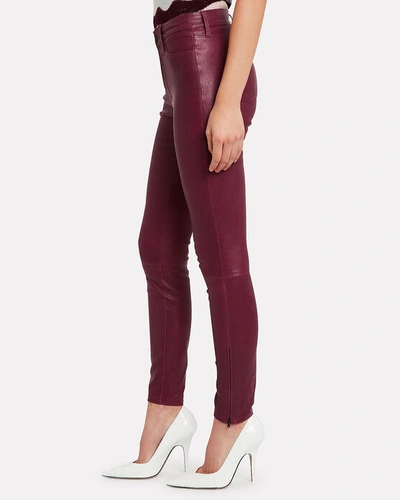 Shop J Brand Baroness Mid-rise Leather Leggings In Dark Red