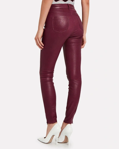 Shop J Brand Baroness Mid-rise Leather Leggings In Dark Red