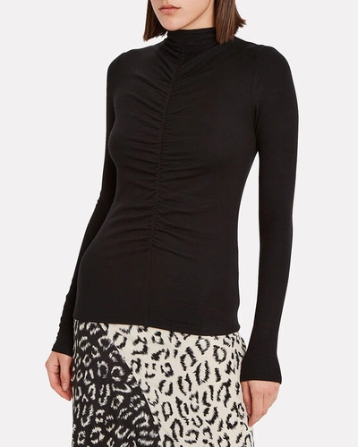 Shop Veronica Beard Theresa Ruched Turtleneck Top In Black